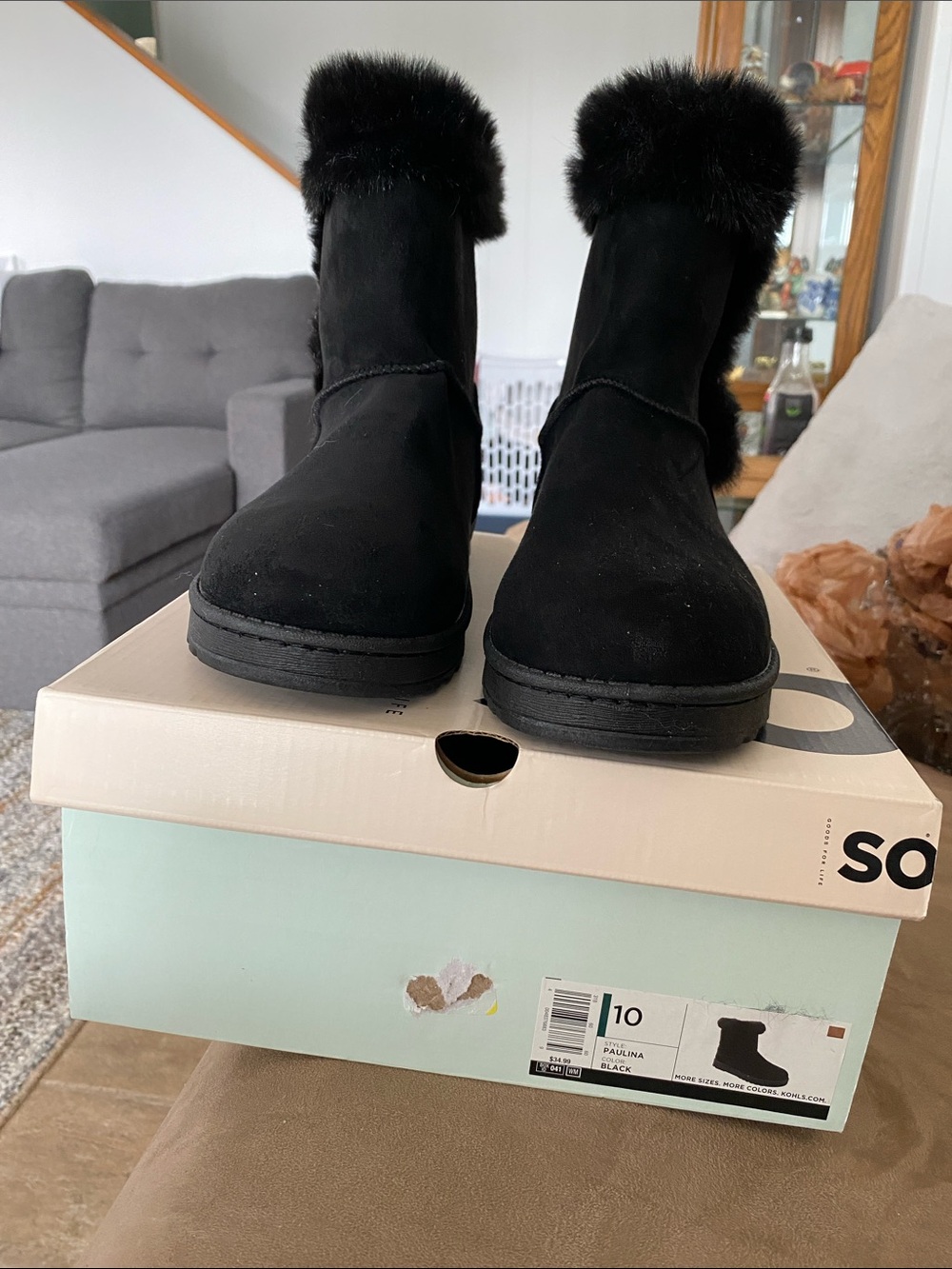 SO Black Faux Fur Cuff Mid-Calf Winter Boots for Women